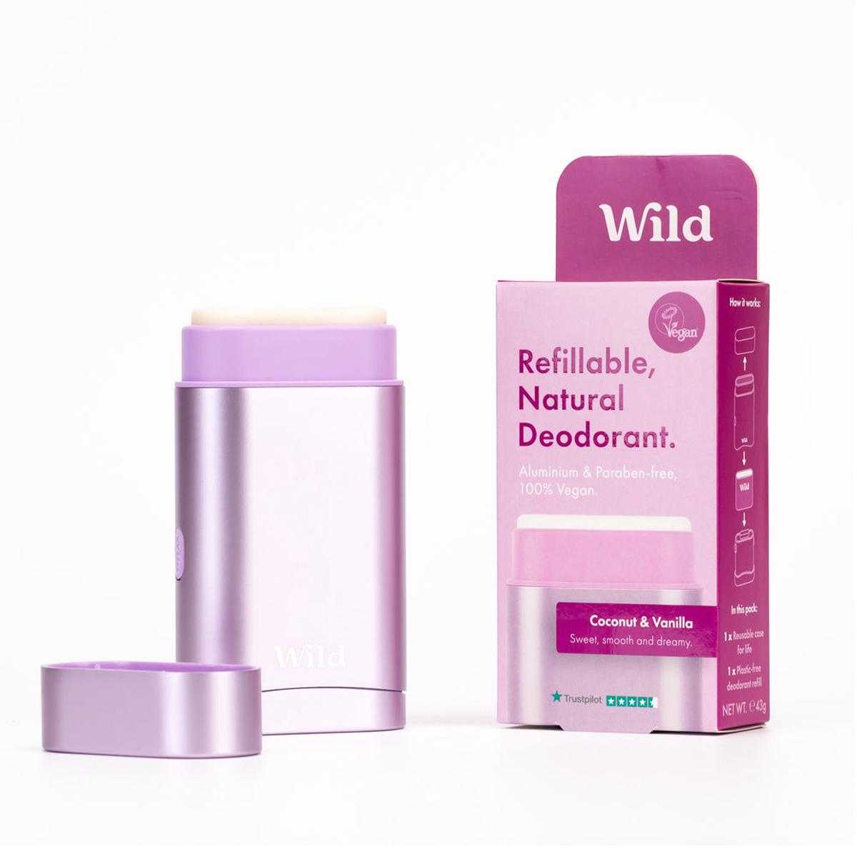 Wild Natural Deodorant Coconut & Vanilla Refillable Deodorant Starter Pack